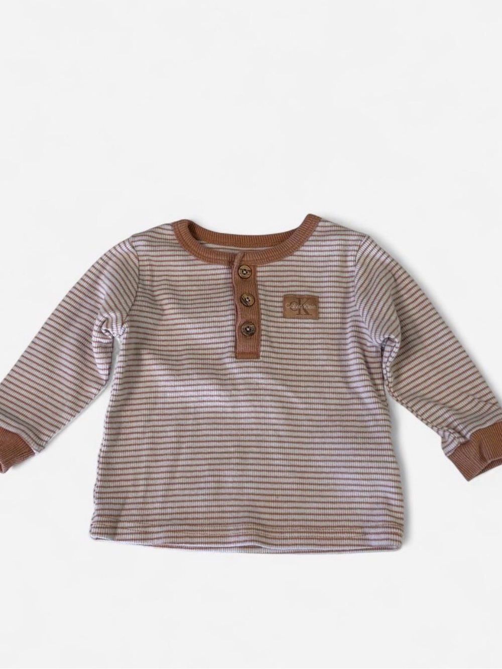 Calvin Klein~ Henley Long-Sleeve Top~ 3-6 months unisex~Brown/white